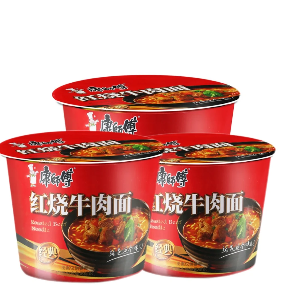 Master Kong, Braised Beef Flavor Instant Noodles (Happy Bucket), Pack of 3, 108g/bucket