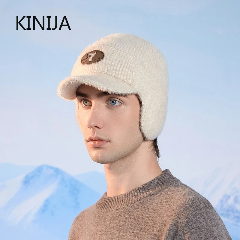 Winter Dandy Hats Fur Hat with Earflap Casual Ear Protection Beanie Hats for Men Outdoor Keep Ear Warm Knitted Hat Cycling Hat