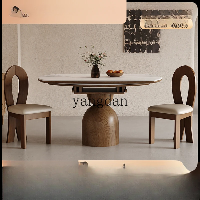 YD medium and ancient style rock slab dining table retractable simple French retro style variable round table