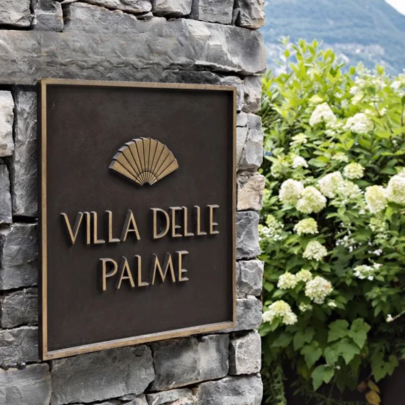 Villa brass door plate custom old retro plaque stainless steel corrosion engraving three-dimensional relief LOGO