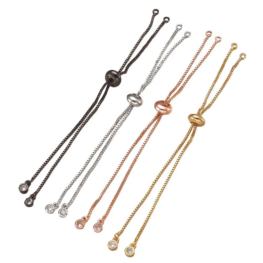 20Pcs Brass Rhinestone Adjustable Bracelet Chains Long-Lasting Plated Slider Bracelets Charm Link for Jewelry Making Accessories