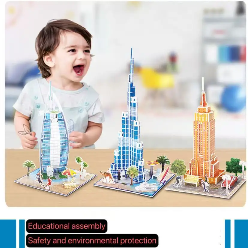Weltarchitektur 3D-Papierpuzzle, kleines Modell, berühmte Landschaft, geistige Entwicklung, DIY-Attraktionen, Spielzeug für Kinder