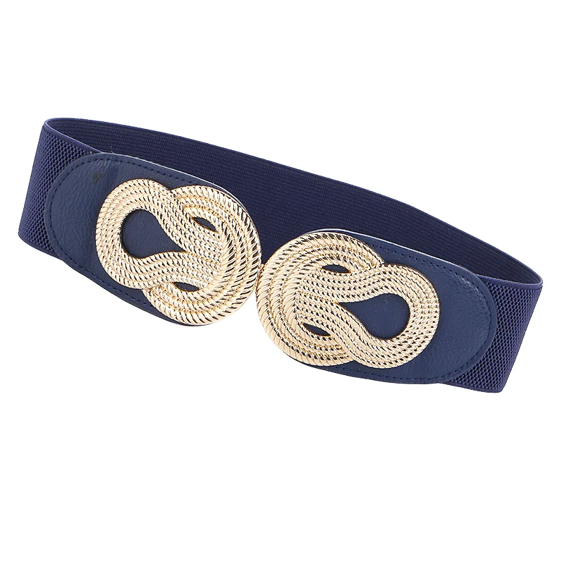 HOT Sale Elastic Cummerbunds Women Trendy Newest Gold Metal Big Bow Buckle Cummerbund Black PU Leather Wide Waist Belts Ladies