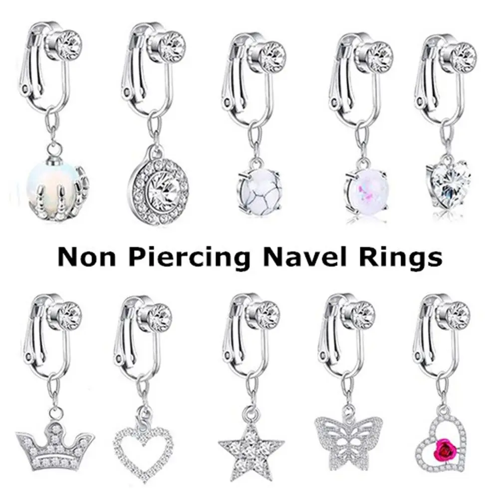 Faux Fake Belly Ring Fake Belly Piercing Non Piercing Umbilical Navel Belly Ring Button Cartilage Clip on Earrings Body Jewelry