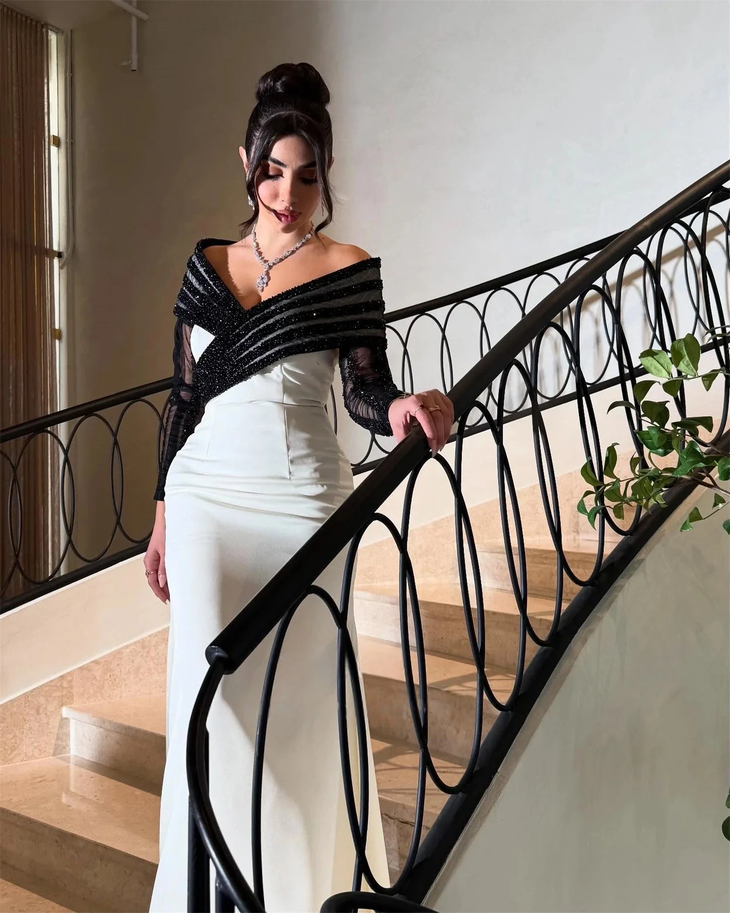 

Formal Long Sleeves Bespoke Occasion Gown Evening Dresses Pastrol Unisex Jersey Retro Dubai Saudi Arabic Israel Prom Customized
