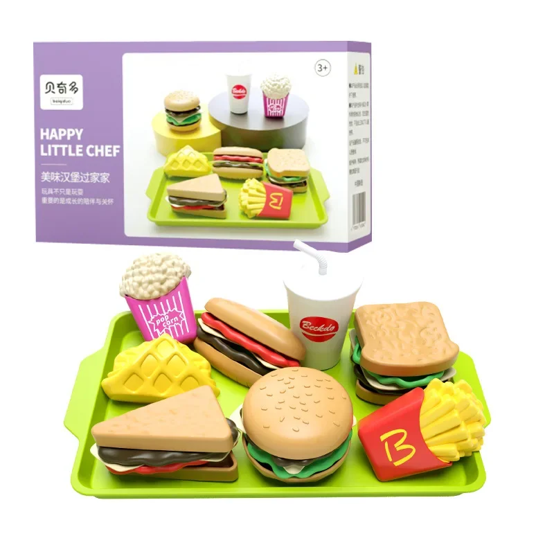 Cartoon Fast Food Simulatie Fantasiespel Set Miniatuur Hamburger Frieten Keuken Model Onderwijs Speelgoed Cadeaus voor kleine kinderen