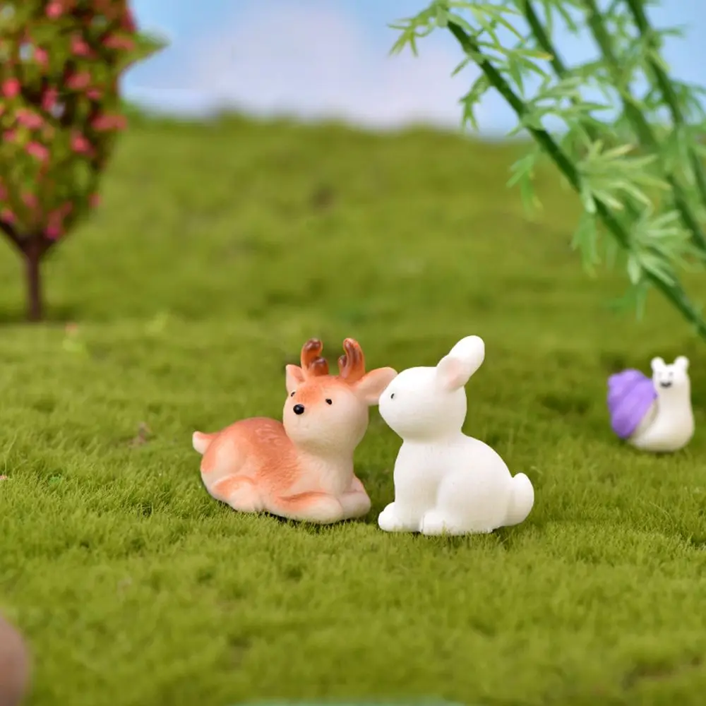 Moss Terrarium  House Ornament Micro Landscape Miniature Rabbit Deer Chicken Duck Hedgehog Frog Cat Animals Figurines