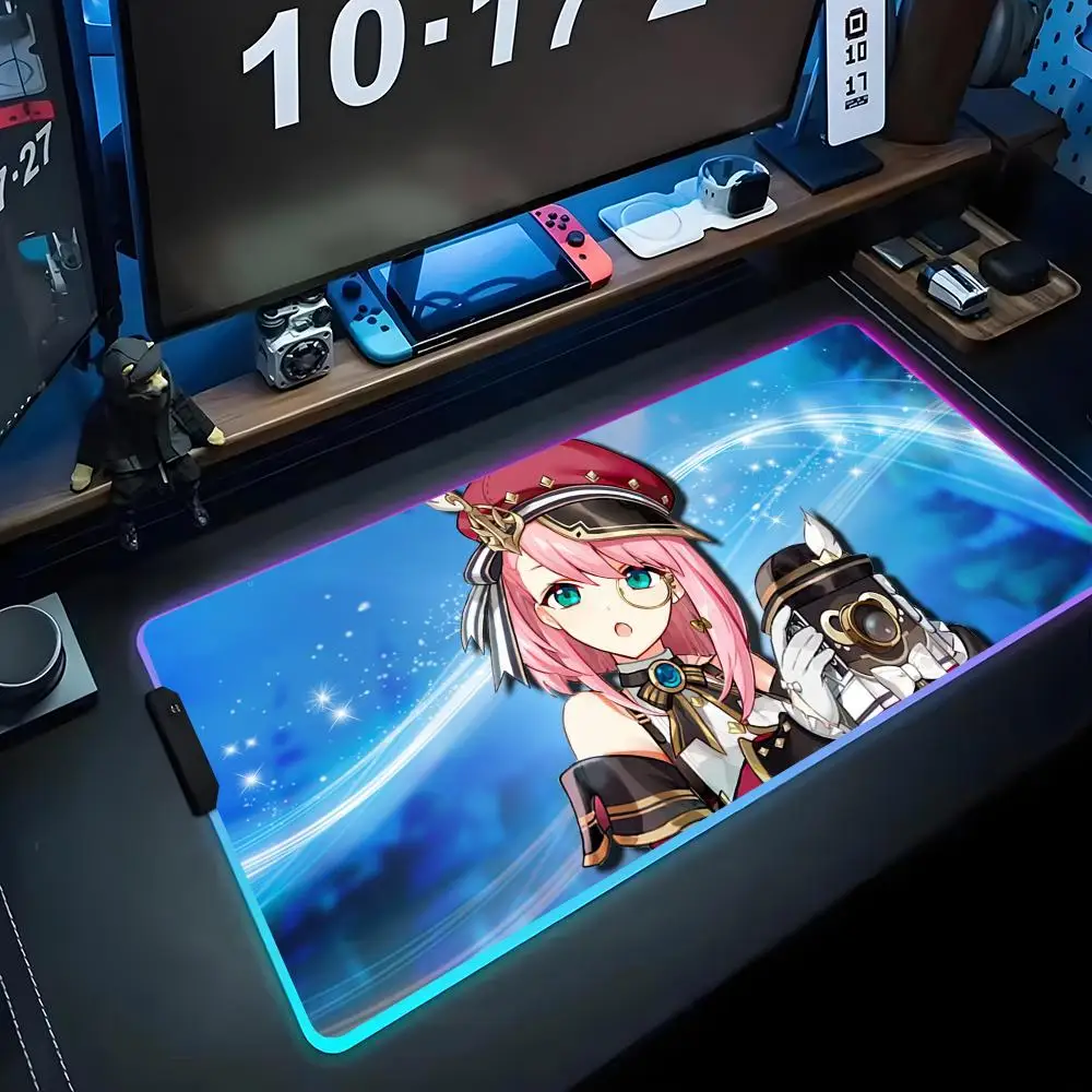 

Игровой коврик для мыши Charlotte Genshin RGB, большой светодиодный коврик для ПК, светящийся коврик для мыши, большой коврик для клавиатуры, настольный коврик