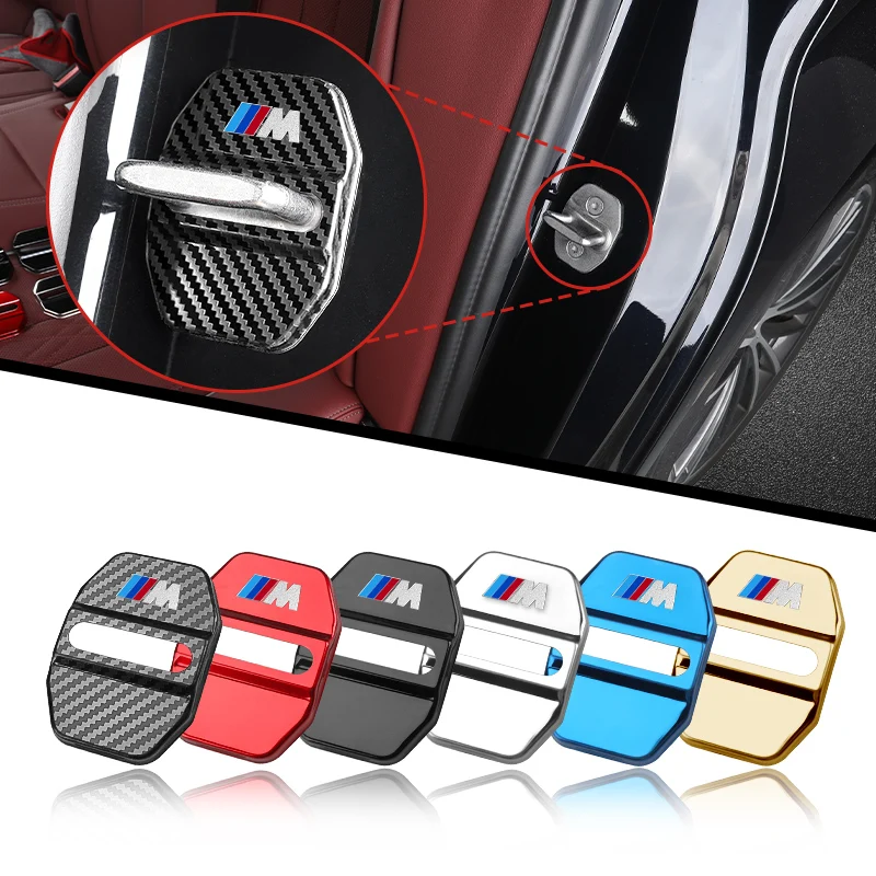 4PCS Car Door Lock Cover Carbon Fibre Stikcer Case Car Accessories For BMW E46 E90 E60 F10 E39 F30 E36 F20 E87 E90 E70 E91 E30