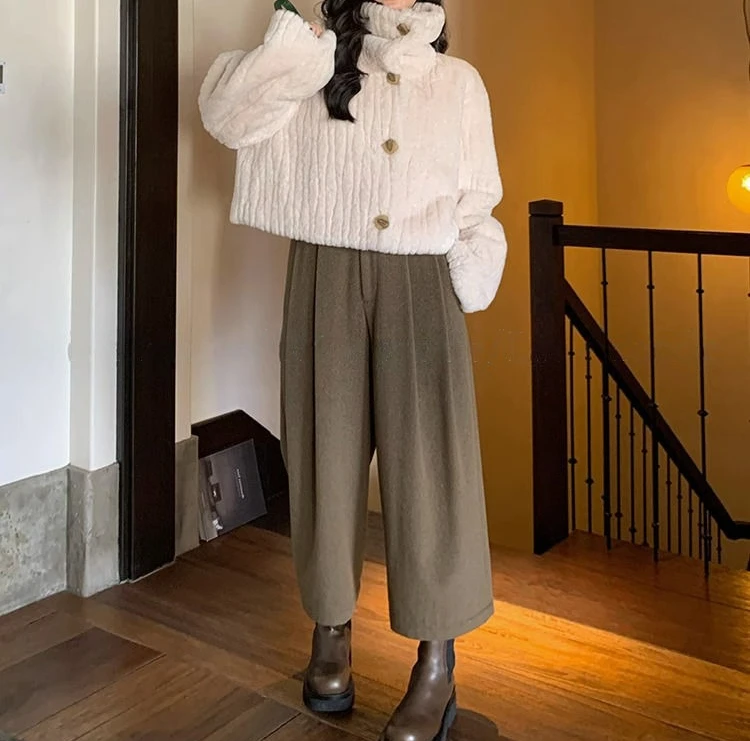 2025 Autumn and Winter New Thick Short Coat Retro Niche Stand Collar Warm Plush Coat for Women