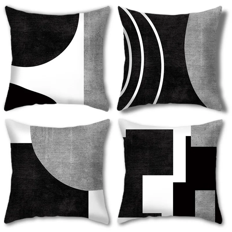 Black and White Geometric Modern Abstract Neutral Art Throw Pillow Cover 45x45cm Cushion Case for Home Decor Sofa Couch JAF089