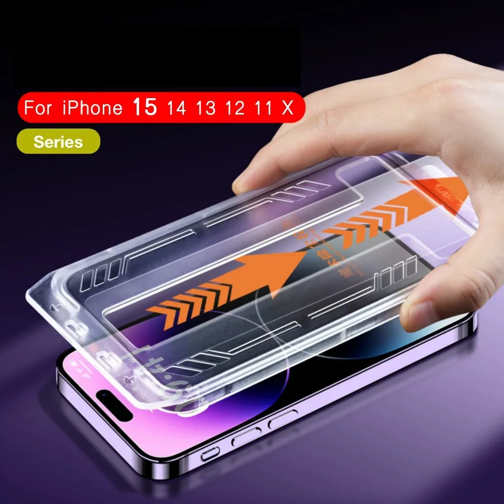 

Screen Protector Tempered Glass FOR IPhone 15 16 Pro Max 14 PLUS 13 12 XR XS X Dust Free Phone With Install Kit Remove Explosion