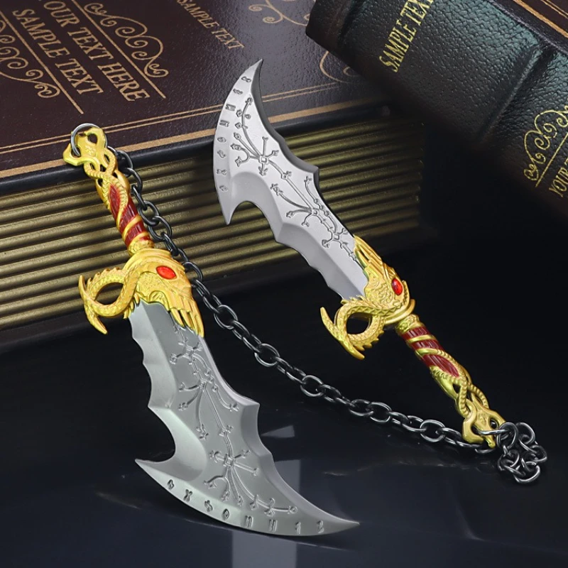 15 cm/5.90in God of War Quetzalcoatl Blades of Chaos Runen Dubbele Blade Metalen Katana Mes Wapen Modellen Jongen Geschenken speelgoed Ornamenten