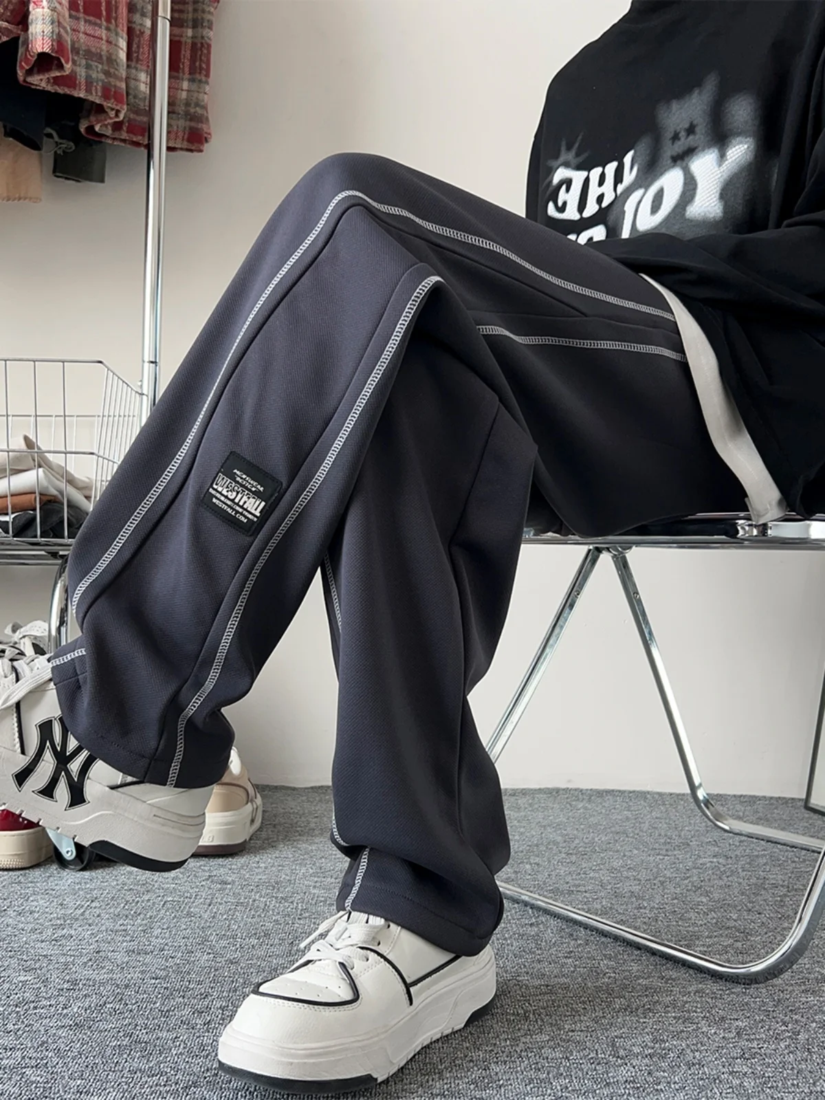 

Youth Casual Pants Loose Fit Spor Sle for Boys Spring Autumn Faionable Brand Streetwear Vibe Straight Leg Long Trousers