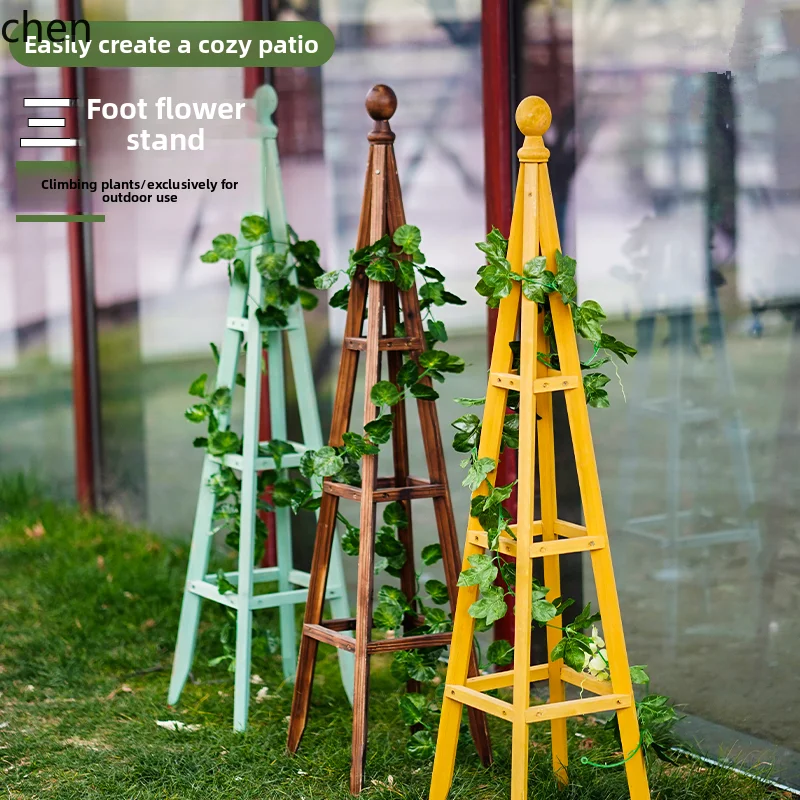 

QZT Outdoor Courtyard Climbing Frame Garden Green Radish Solid Wood Flower Stand Support