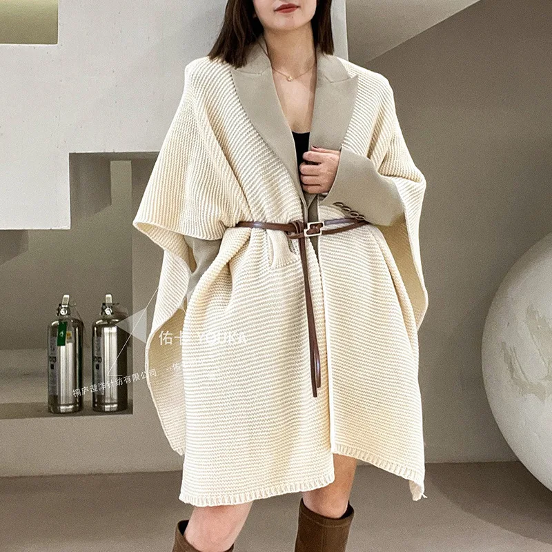 Autumn Winter Korean Version Knitted Poncho Capes Women Criss-Cross Female Faux Cashmere Out Streetwear Warm Shawl Coat