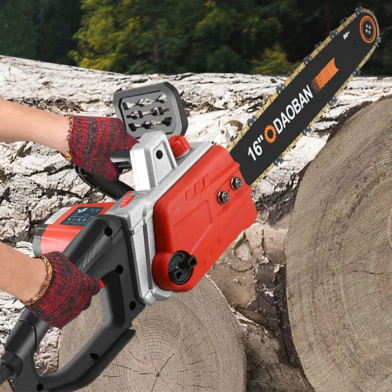 220V handheld AC Household Brushless Electric Chain Saw 12Inch Electric Chain Saw Garden Woodworking Pruning Power Tool