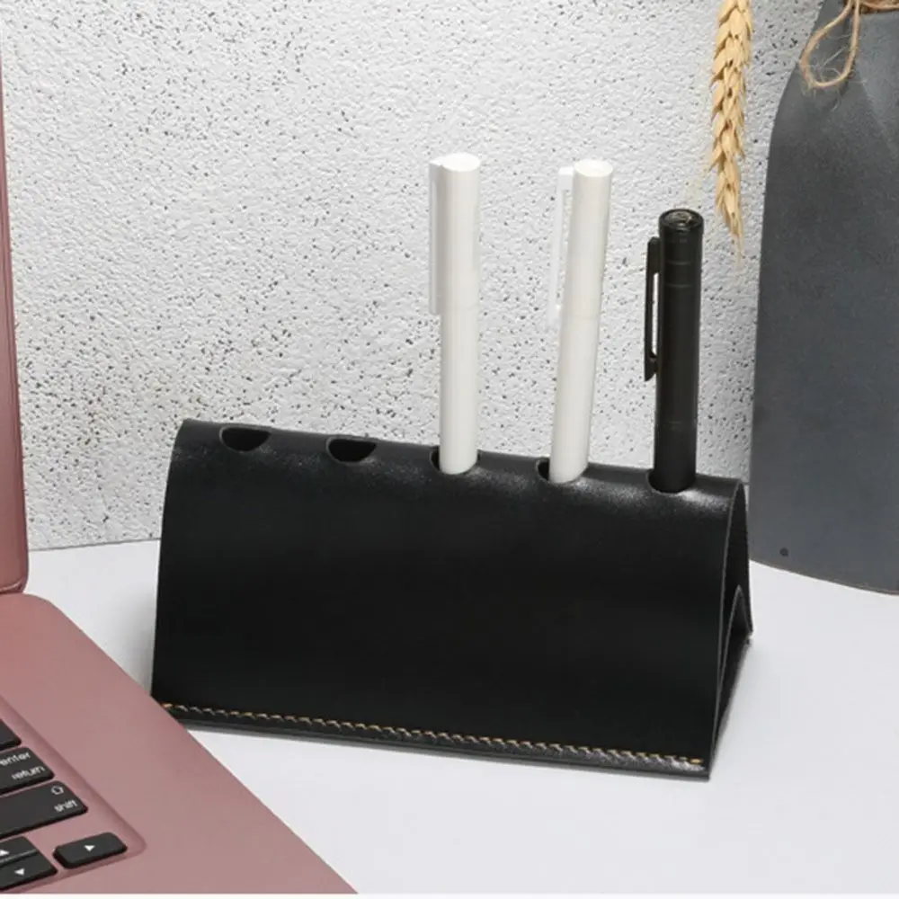 Leather Pu Multi-Storage Pen Holder High Appearance Office Decoration Triangular Pencil Case Thick Large Capacity