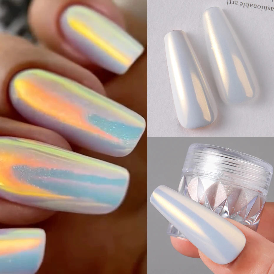 1 Box White Chrome Pearl Nail Powder Aurora Mirror Nail Art Powder Pigment Fairy Pink Effect Rubbing Glitter Nail Art Decoration image 5