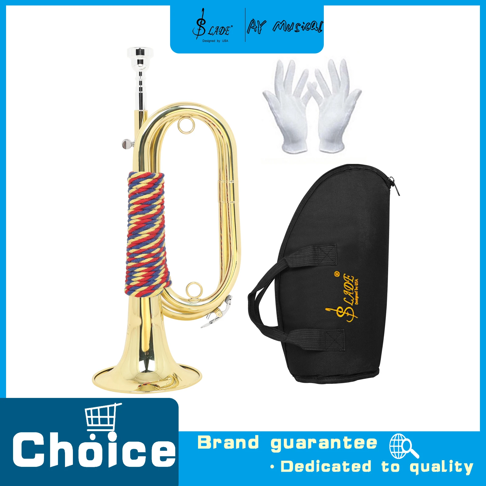 SLADE LDS650 Military Trumpet Golden Brass Tube Body Army Horn Brass Instrument Accessories for Military Trumpet Performance