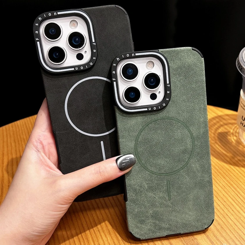 

Luxury Leather-Silicone Magnetic Case Shockproof For iPhone 16 15 14 13 12 11 17 Pro Max Plus Phone Case with Protection