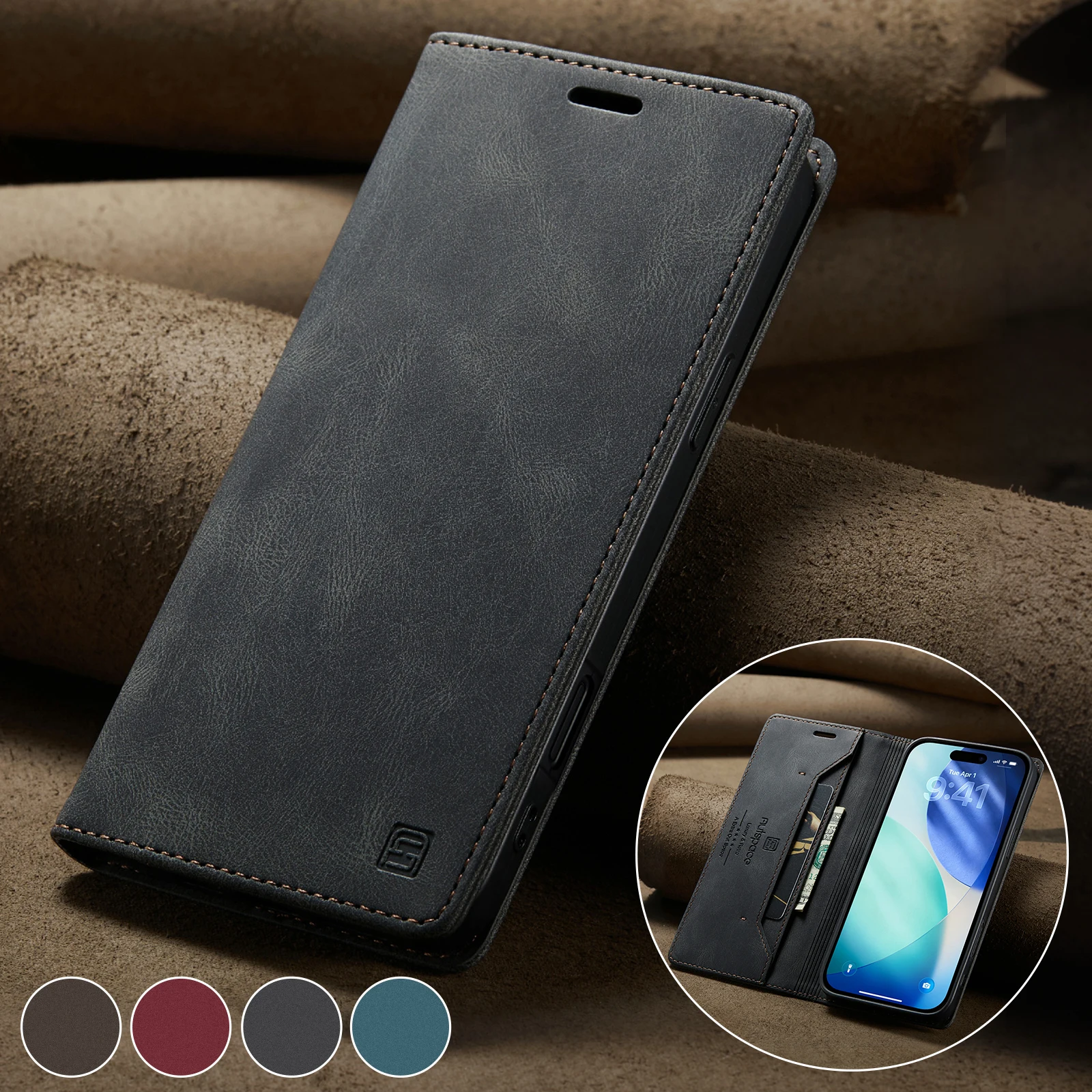 

AutSpace-A01 For iPhone 17/ 17 Air /17 Pro / 17 Pro Max ,Shockproof Luxury Magnetic Flip PU Leather Wallet Case Card Stand Cover