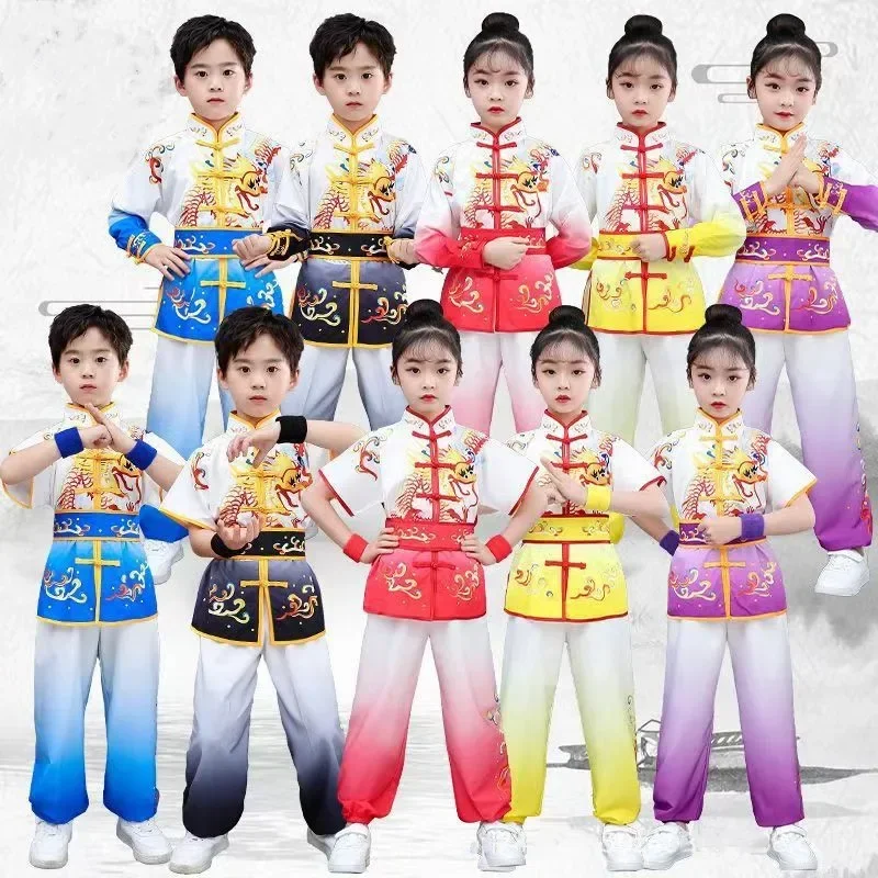 الصبي فنون الدفاع عن النفس مجموعة الاطفال أداء فتاة دعوى الرجال الكونغ فو موحدة الصينية النساء تاي تشي ازياء الأطفال الووشو مجموعات ملابس الطفل