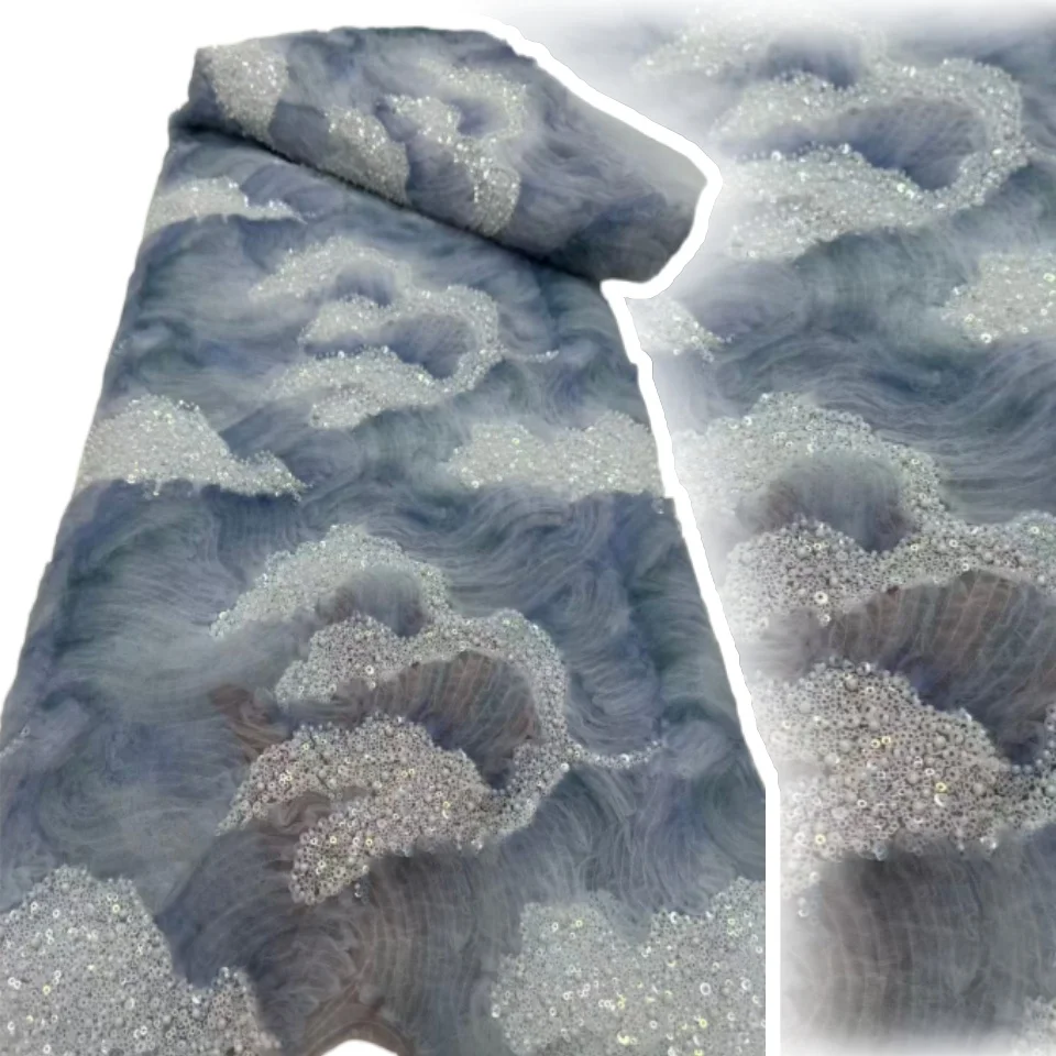 

Красочная волна, специальный дизайн, нигерийская ткань, высокое качество, сетка для вышивки, кружевные бусины и блестки для изготовления женского свадебного платья SZ1540