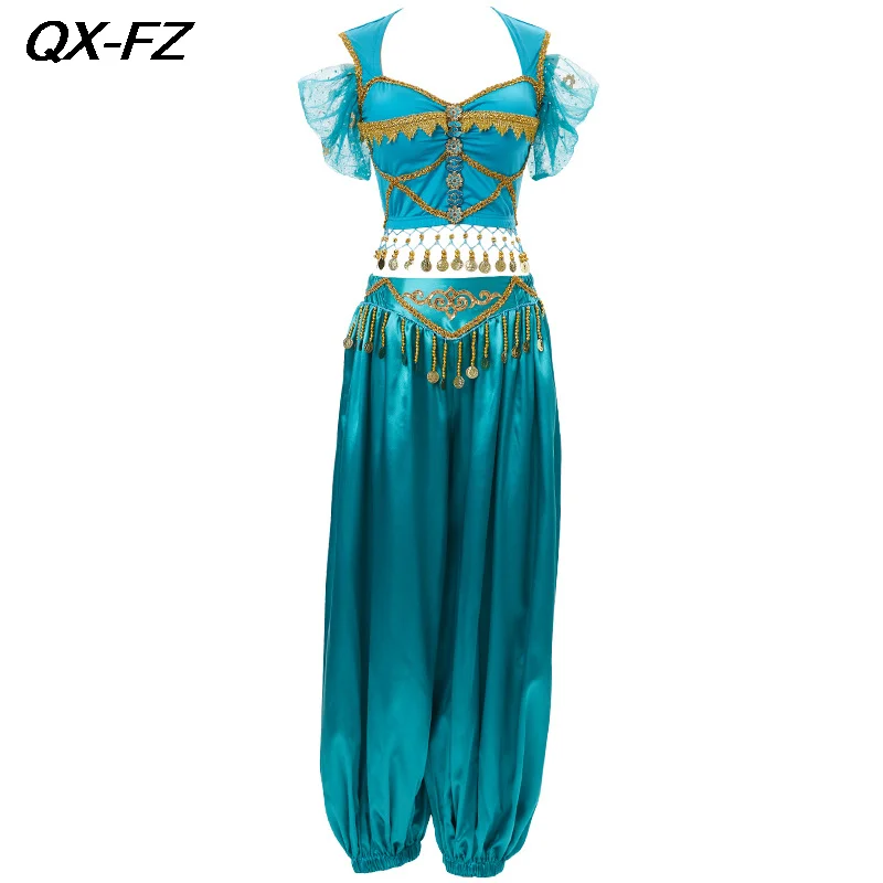 مجموعة أزياء بوليوود للسيدات للرقص الشرقي الهندي + سراويل تناسب الأميرة العربية الشرقية ملابس الرقص أداء الياسمين #5