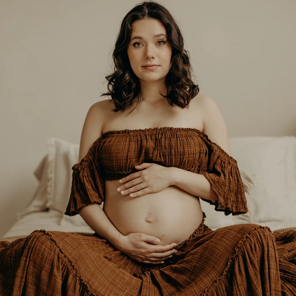 maternity-photography-dress-brown-off-shoulder-ruffle-crop-top-long-skirt-set-boho-pregnant-gown-baby-bump-photo-shoot-outfit