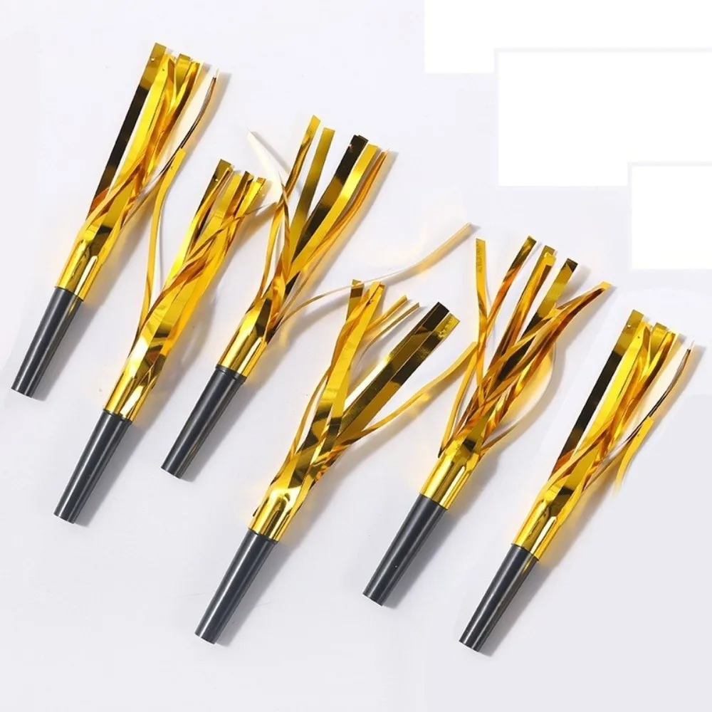 30 Pcs Gold Plastic Party Blowers Gold And Silver Metallic Fringed Party Horns Blowout Design Party Whistles For Nye Party