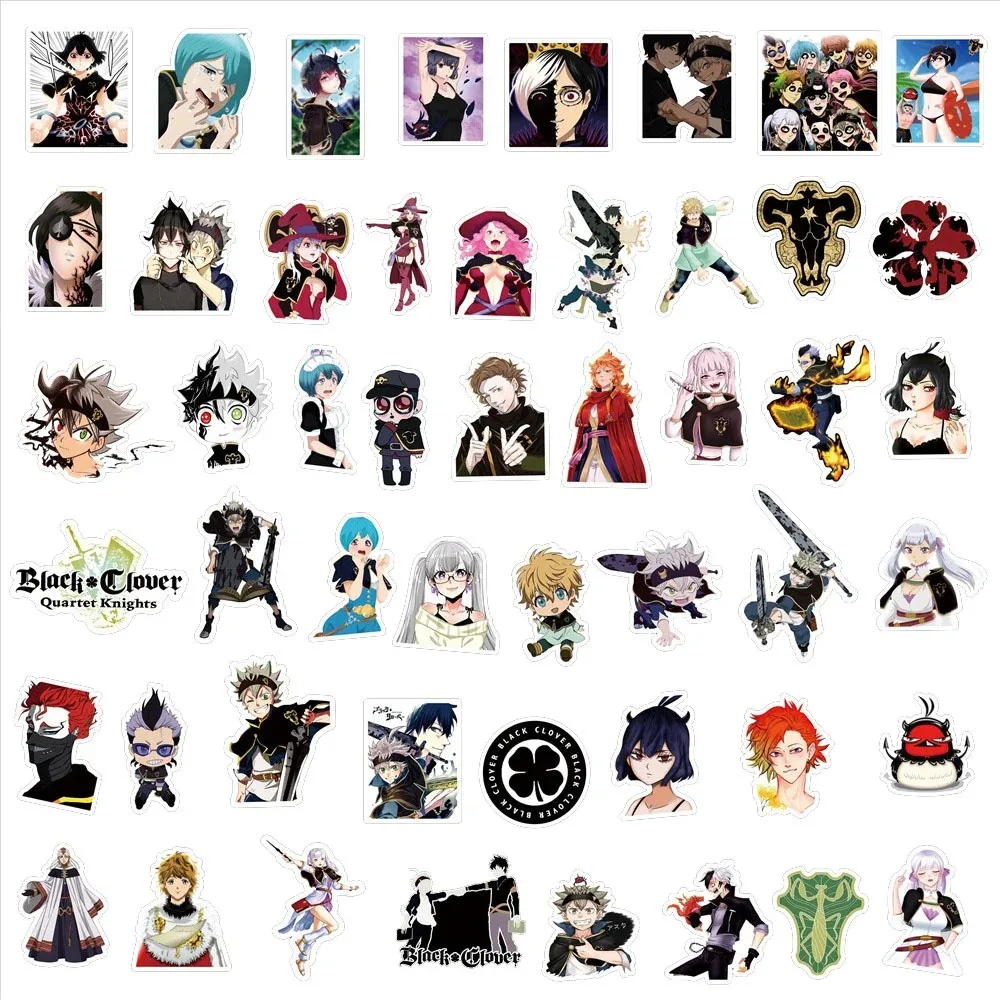 50PCS Black Clover Animation Graffiti Waterproof Stickers Personalized Creative Decoration Trend Refrigerator Cup