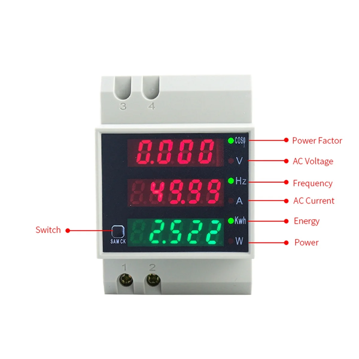 Retail! D52-2058 Wattmeter Din Rail Volt Current Meter Power Factor Digital Meter AC80-300V Multi-Function Kwh Hz Meter 0-100A,A