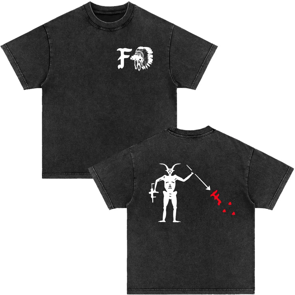 

Forward Observations Group Vintage Washed T-shirt Men Women Fashion Hip Hop T-Shirts Death Skeleton Satan Punk Gothic T Shirts