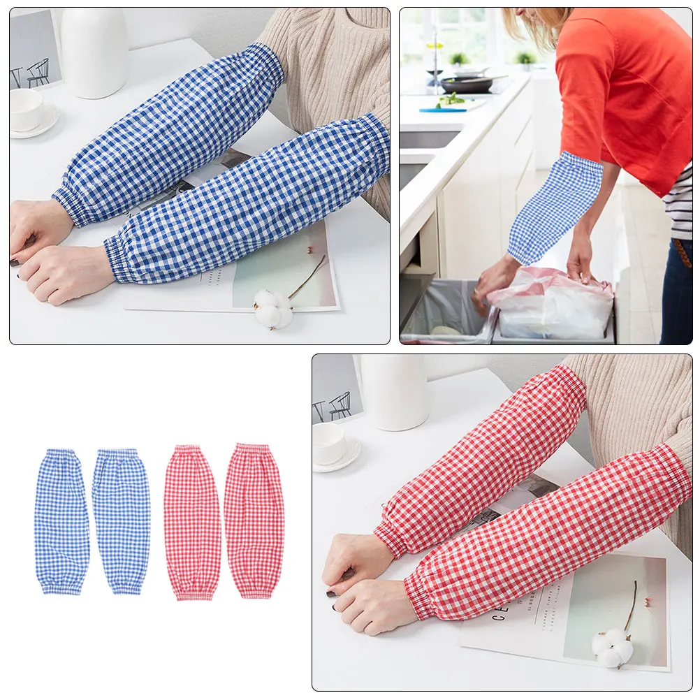 

2 Pairs Oversleeves Kitchen Cooking Arm Cover Plaid Oilproof Washable Elastic Arm Protector For Cooking Cuff Protectors
