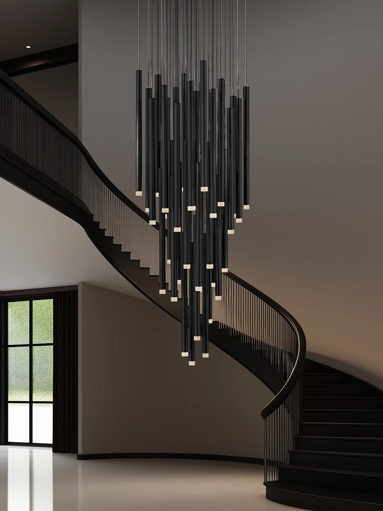 LED Long Chandelier Villa Hanging Staircase Pendant Light Hotel Lobby Decoration Light Living Room