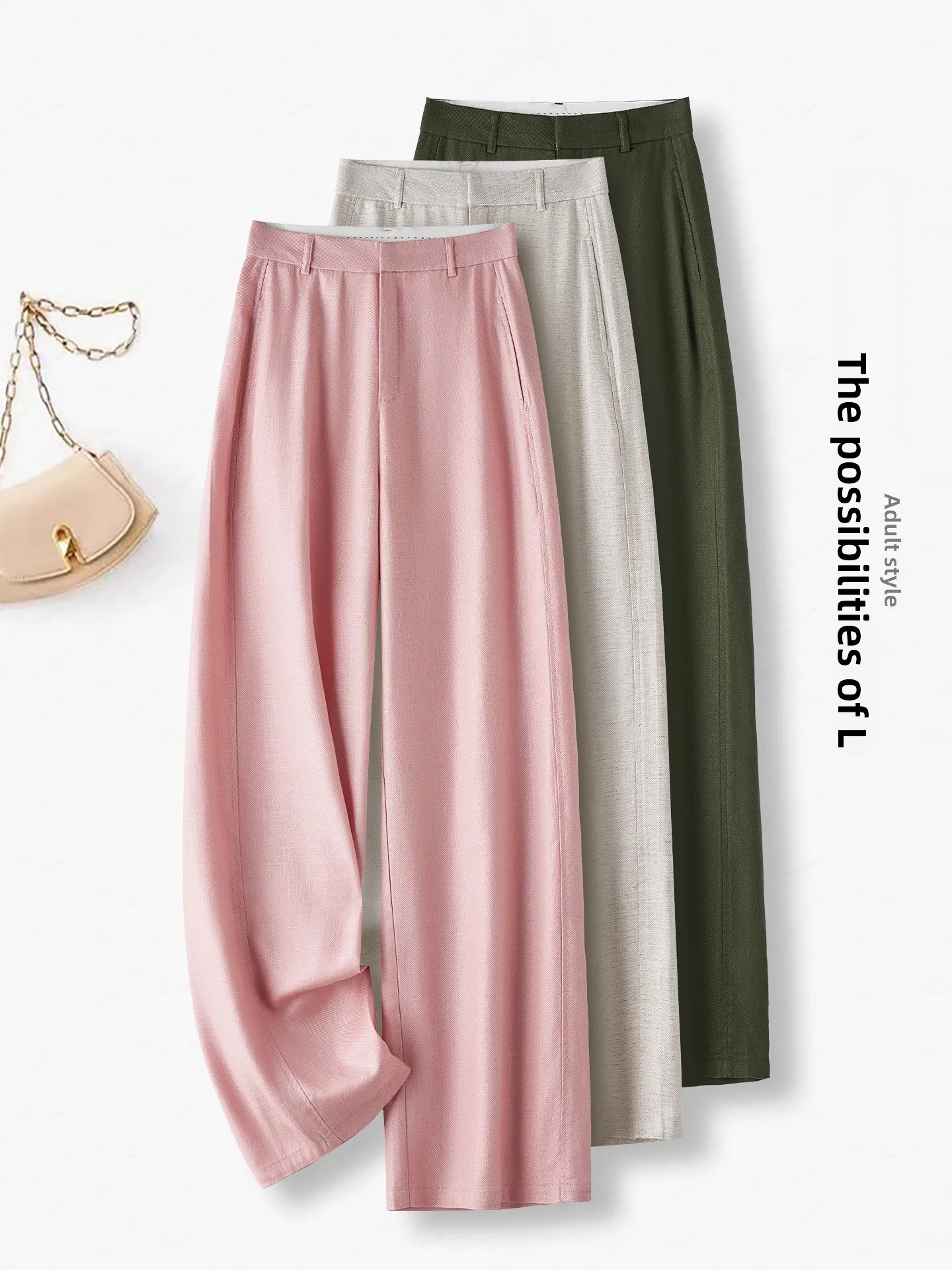 

High Waist Wide Leg Pants Women's Summer Thin Ice Silk Drapey Loose Casual Pants Casual Straight Leg Trousers Linen Blend