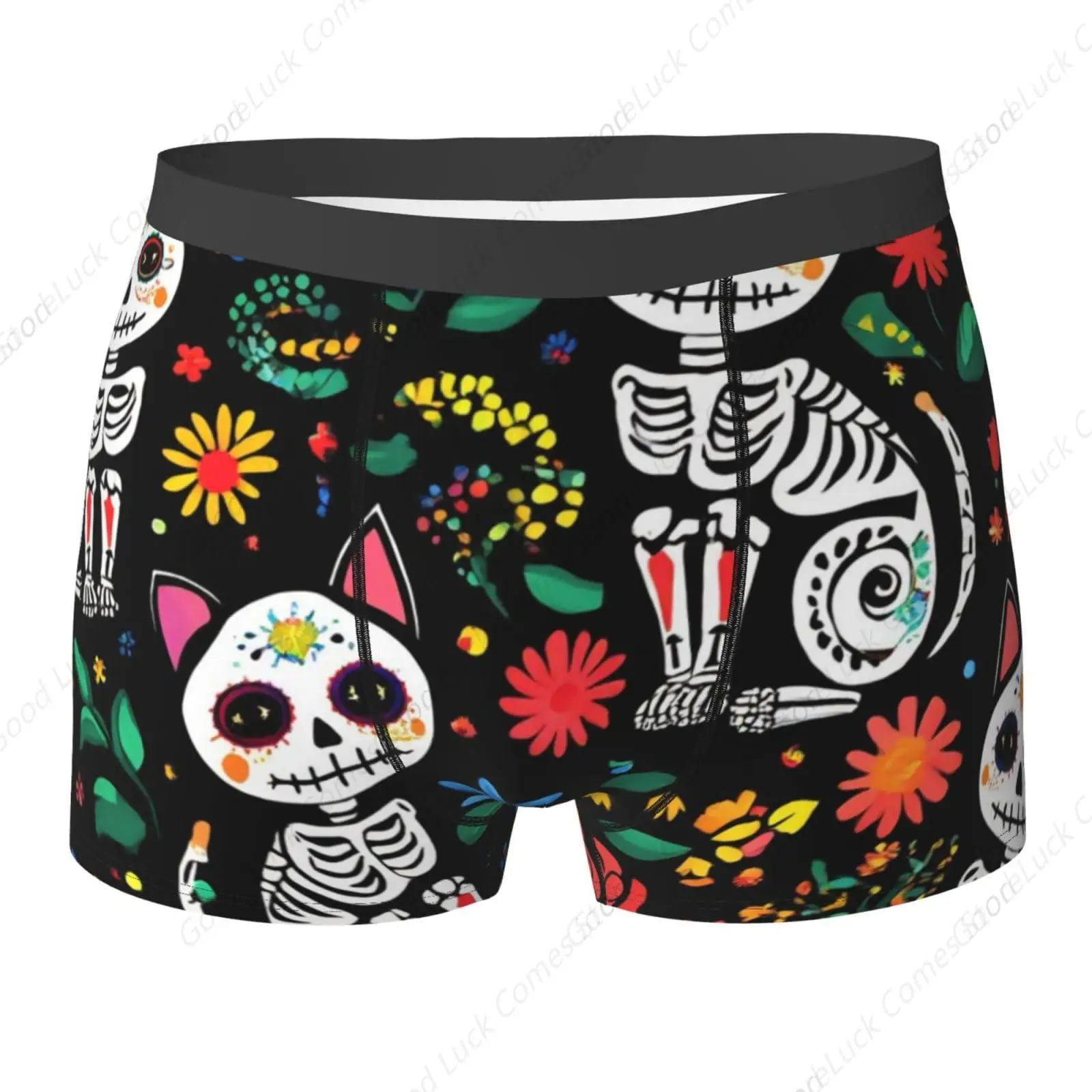 

Мужское нижнее белье Трусы-боксеры Плавки Короткое нижнее белье (День мертвых черный кот роза сахар череп скелет)