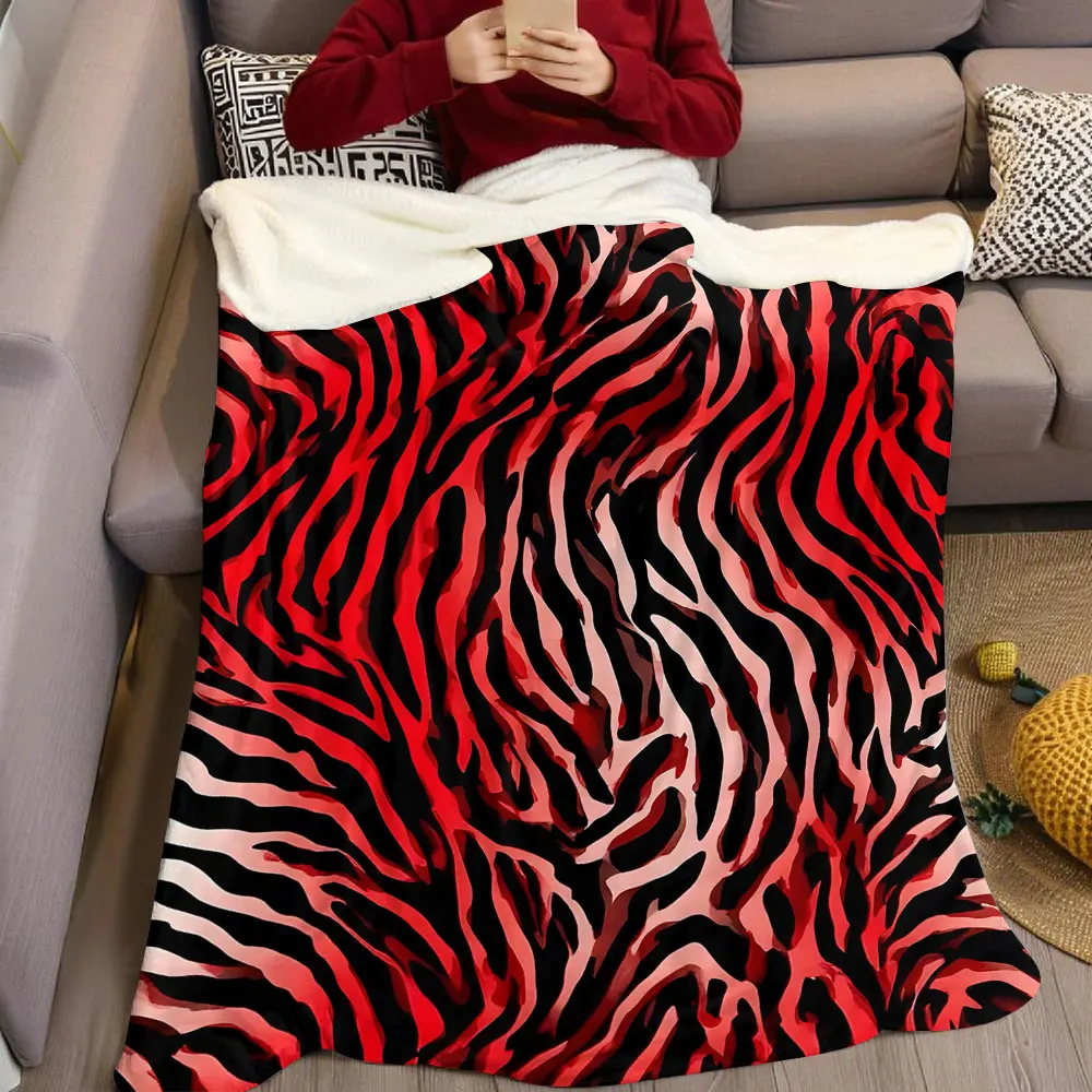 red zebra pattern Flannel Blanket Warm Soft Halloween Christmas Decorative Couch Warm Cozy All-Season Gift