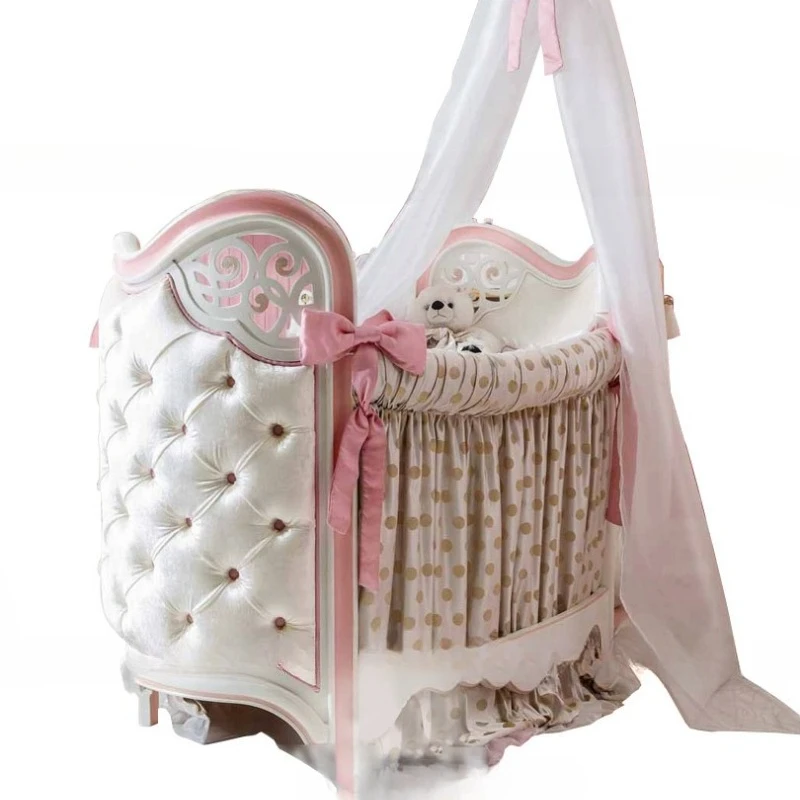 

European cute baby bed, solid wood crib, dream fenced child, be d