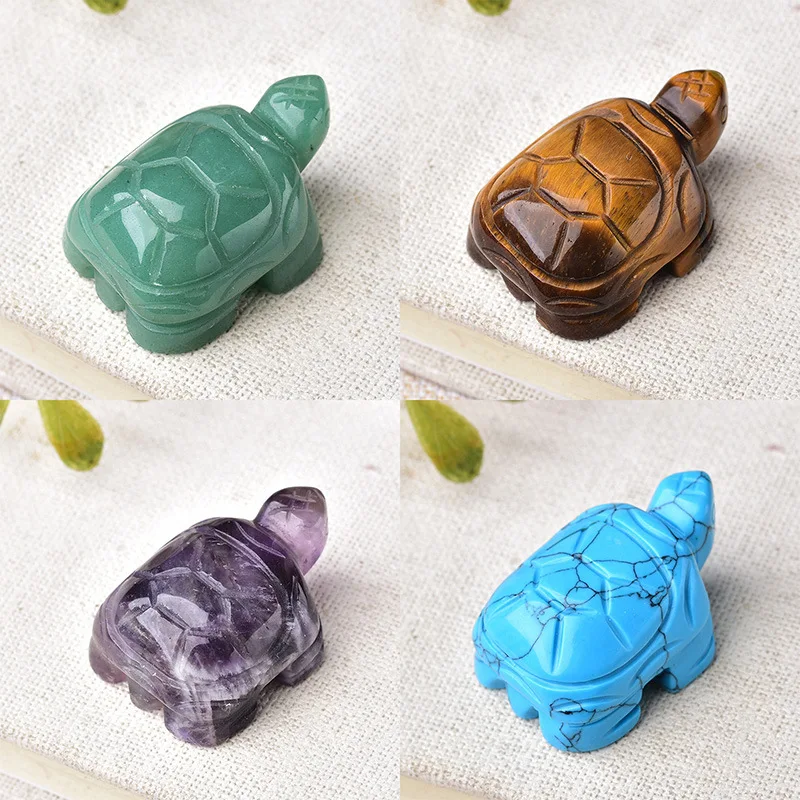 Hand Carved Turtle Figurine, Natural Stone, Jade Mini Tortoise, Crystal Craft, Chakra, Home Decor, 1.5