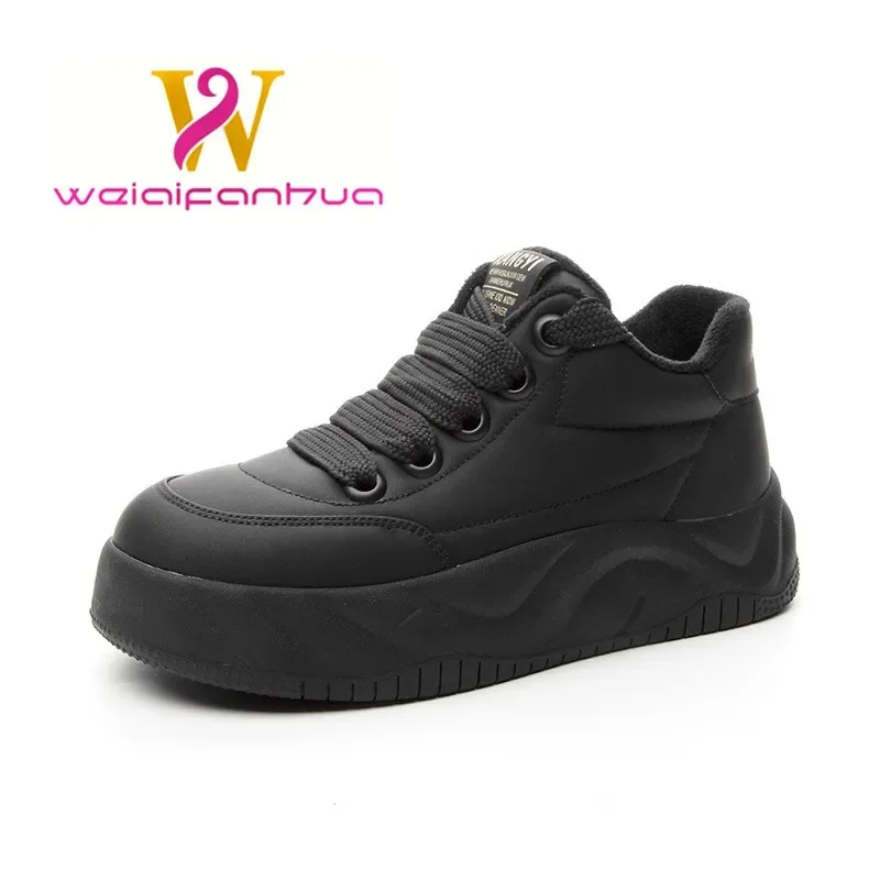 

Large Size Women's Shoes Leather Platform Soles Casual 2024 Winter New Fleece Sports Cotton Shoes Booties Women Boots