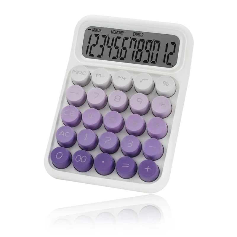 Desktop Mechanical Calculator, Cute Big Buttons Calculators With 12 Digits Large LCD Display, Desk Accessories