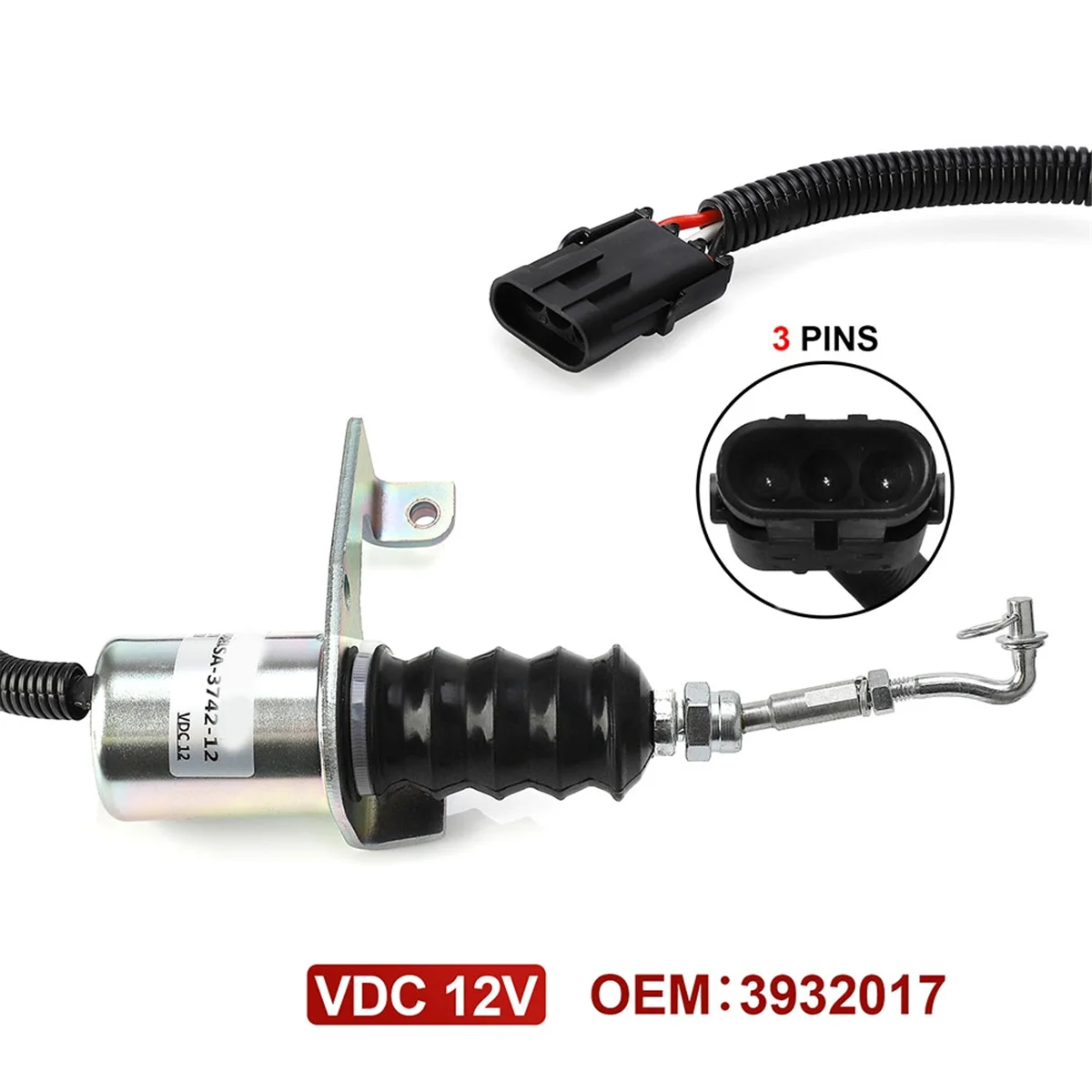 

12V Fuel Shut Off Solenoid for Deutz Bosch RSV Perkins Synchro Start 1751ES Engine 3932017 SA-3742-12