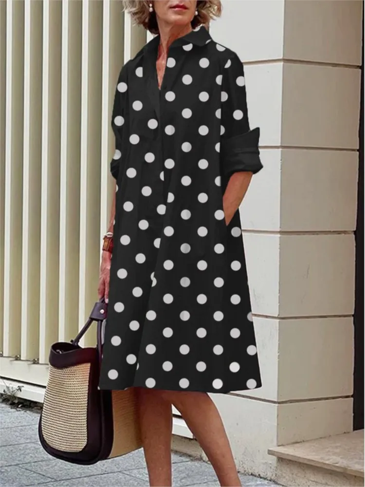 Fashion Print Shirt Dress Lady Casual Long Sleeve Button Loose Dresses For Women Boho Holiday Skirt Womens Clothing Summer New