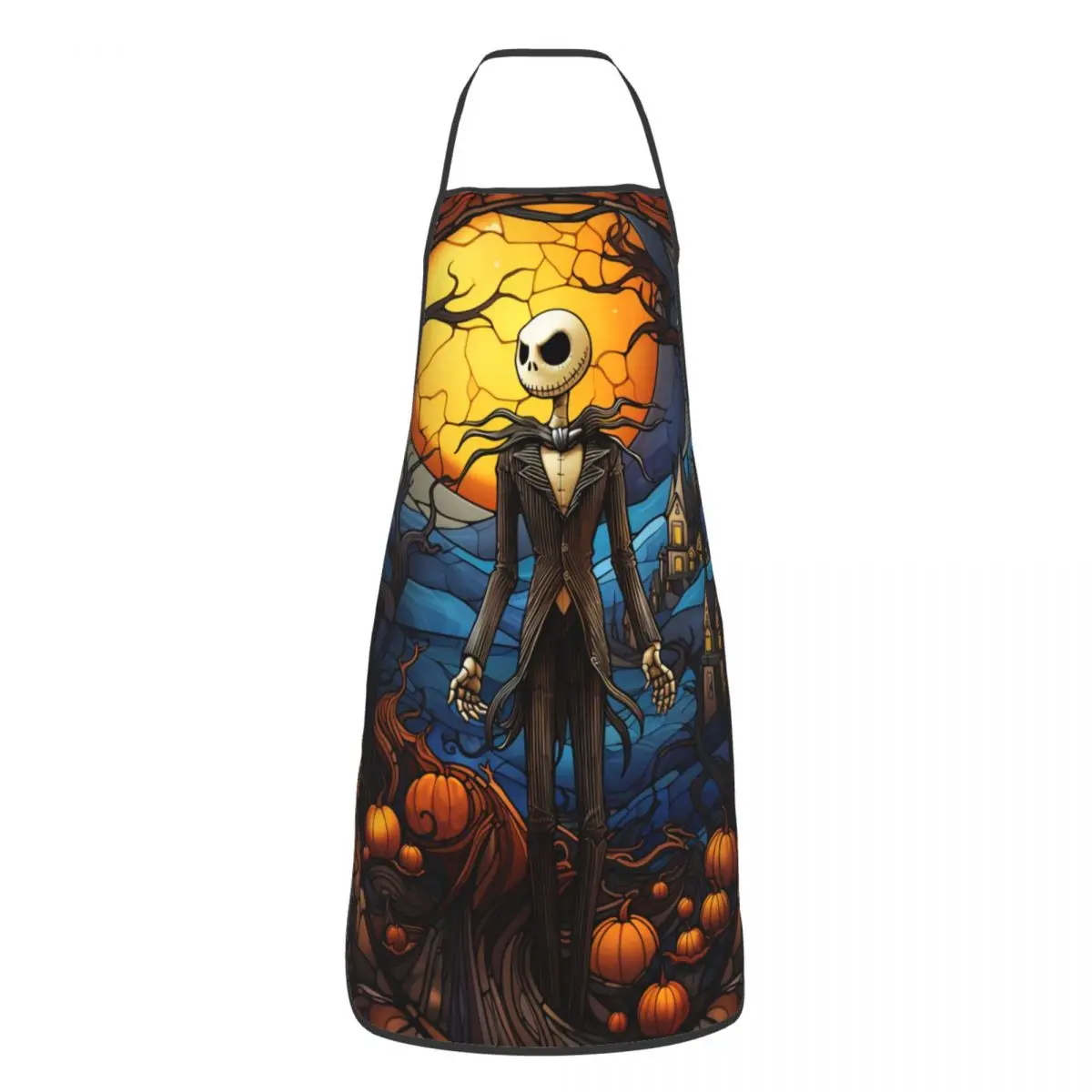 Custom Unisex Jack Skellington Pumpkin King Bib Apron Adult Women Men Chef Tablier Cuisine for Cooking Kitchen Painting