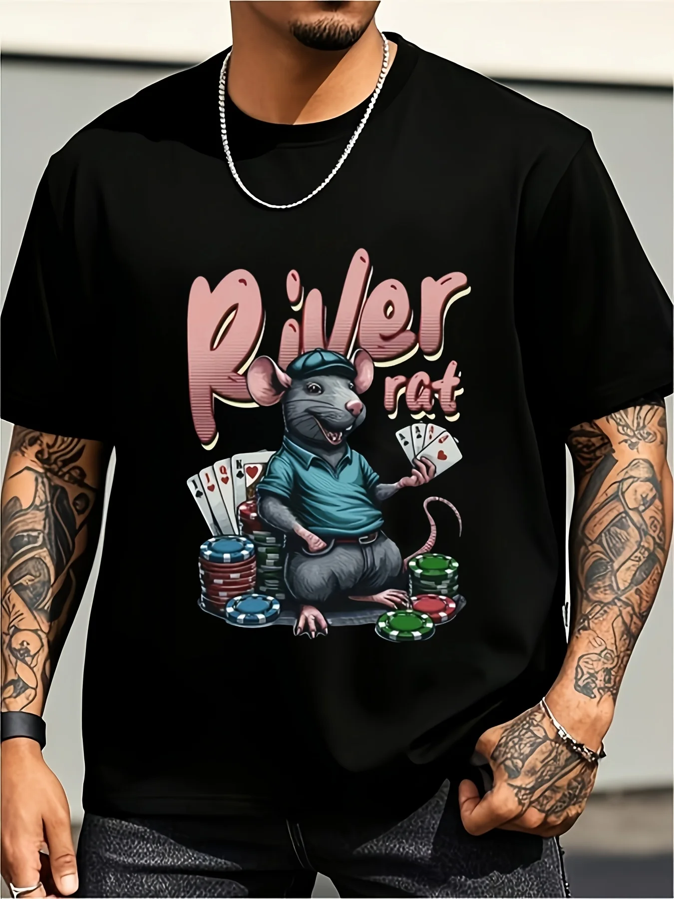 New Limited Edition Crab Poker Fun Mouse Poker Shirt, Unisex Design, Summer Short-Sleeve, Pure Fabric, Vintage Casual Round-Neck Printed T-Shirt, Unisex Style