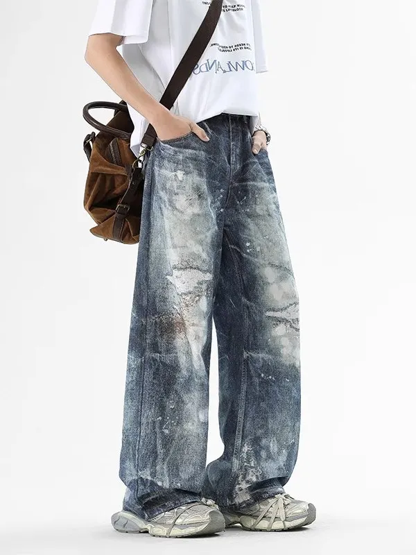 بنطلون جينز أمريكي ريترو Waed Adient أزرق مستقيم الساق ex High Street طويل كاجوال من القطن الدنيم للشباب #5