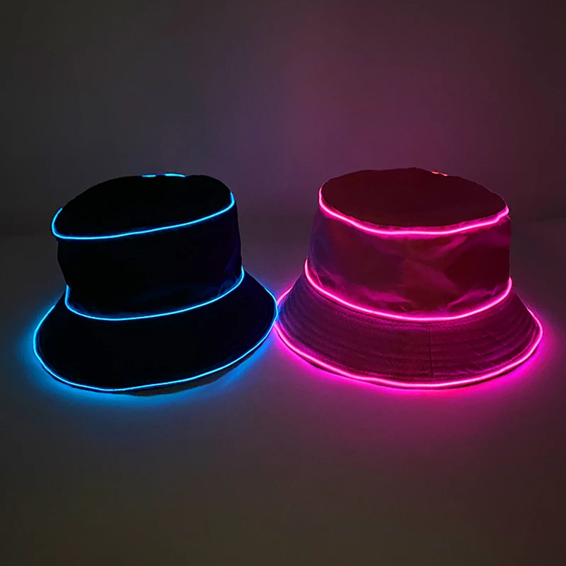 Summer Light Up Bucket Hat LED Glowing Panama Fishmen Cap For Women Men Outdoor Beach Supplies Neon Hat Costume