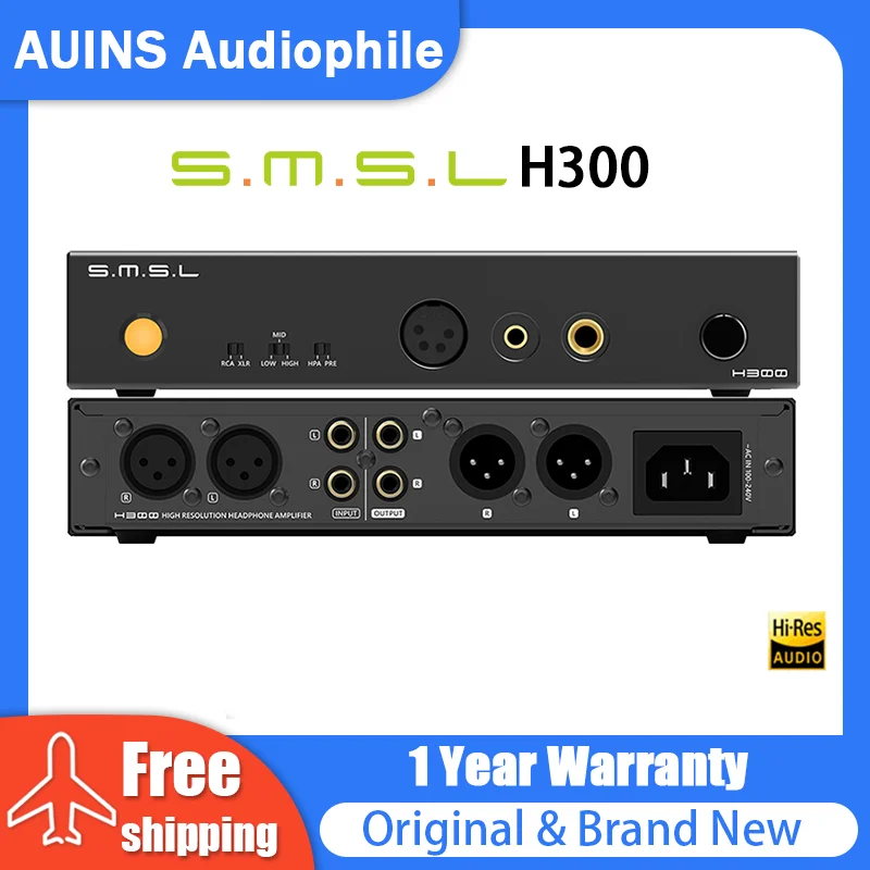 SMSL H300 Headphone Amplifier XLR RCA 10W 6.35mm 4.4mm Full Balanced Low-Noise Audio High Power Op-AMP Preamp Output 133dB